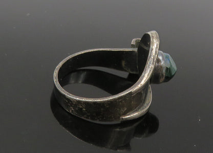 EUROPEAN 925 Silver  Vintage Green Jasper Dark Tone Band Ring Sz 8  RG22686