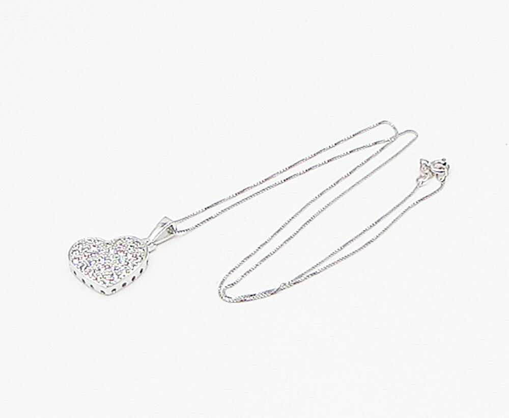 925 Sterling Silver  White Cubic Zirconia Love Heart Pendant & Chain  PT2464
