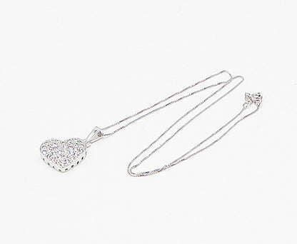925 Sterling Silver  White Cubic Zirconia Love Heart Pendant & Chain  PT2464