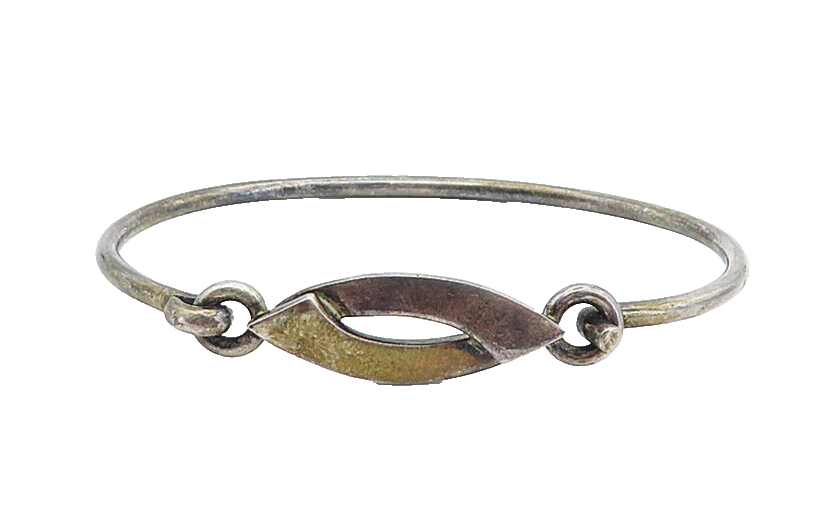 MEXICO 925 Sterling Silver  Vintage Oxidized Hook Bangle Bracelet  BT2725