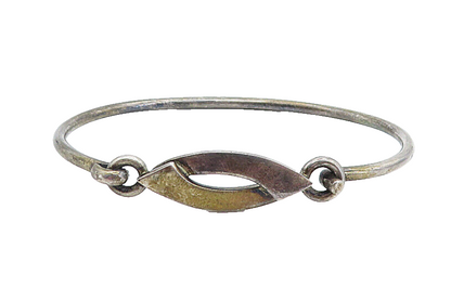 MEXICO 925 Sterling Silver  Vintage Oxidized Hook Bangle Bracelet  BT2725