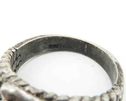 925 Sterling Silver  Vintage Prong Set Topaz Twist Band Ring Sz 5  RG10678
