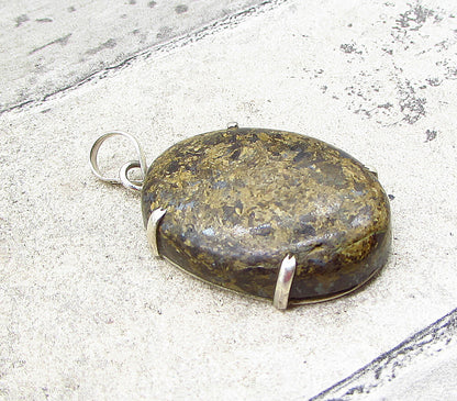 925 Sterling Silver  Vintage Cabochon Cut Jasper Oval Drop Pendant  PT1500