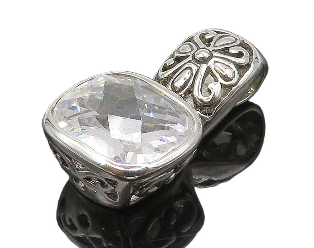 925 Sterling Silver  Sparkling Faceted Cubic Zirconia Floral Pendant  PT12668