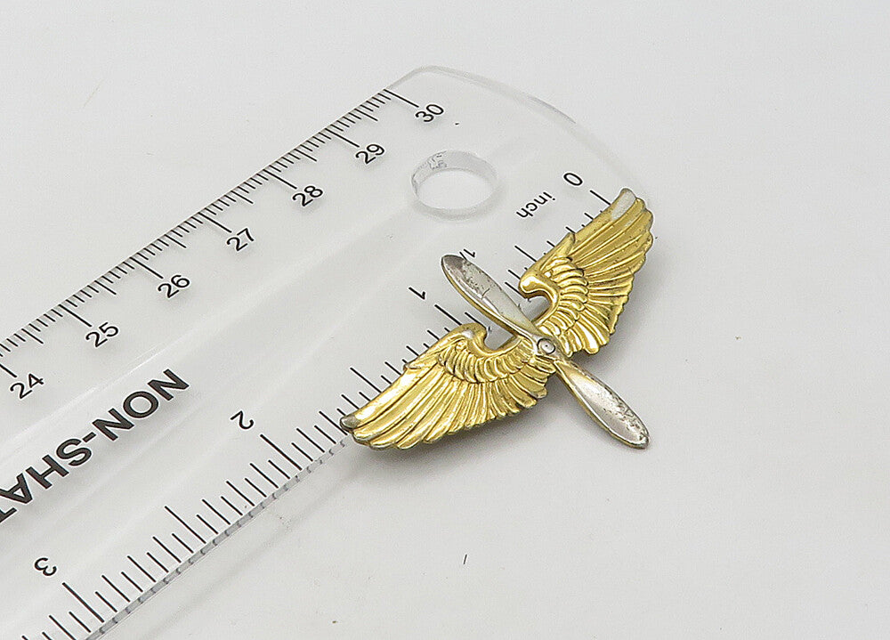 925 Sterling Silver  Vintage United States Military 2 Tone Brooch Pin  BP8383