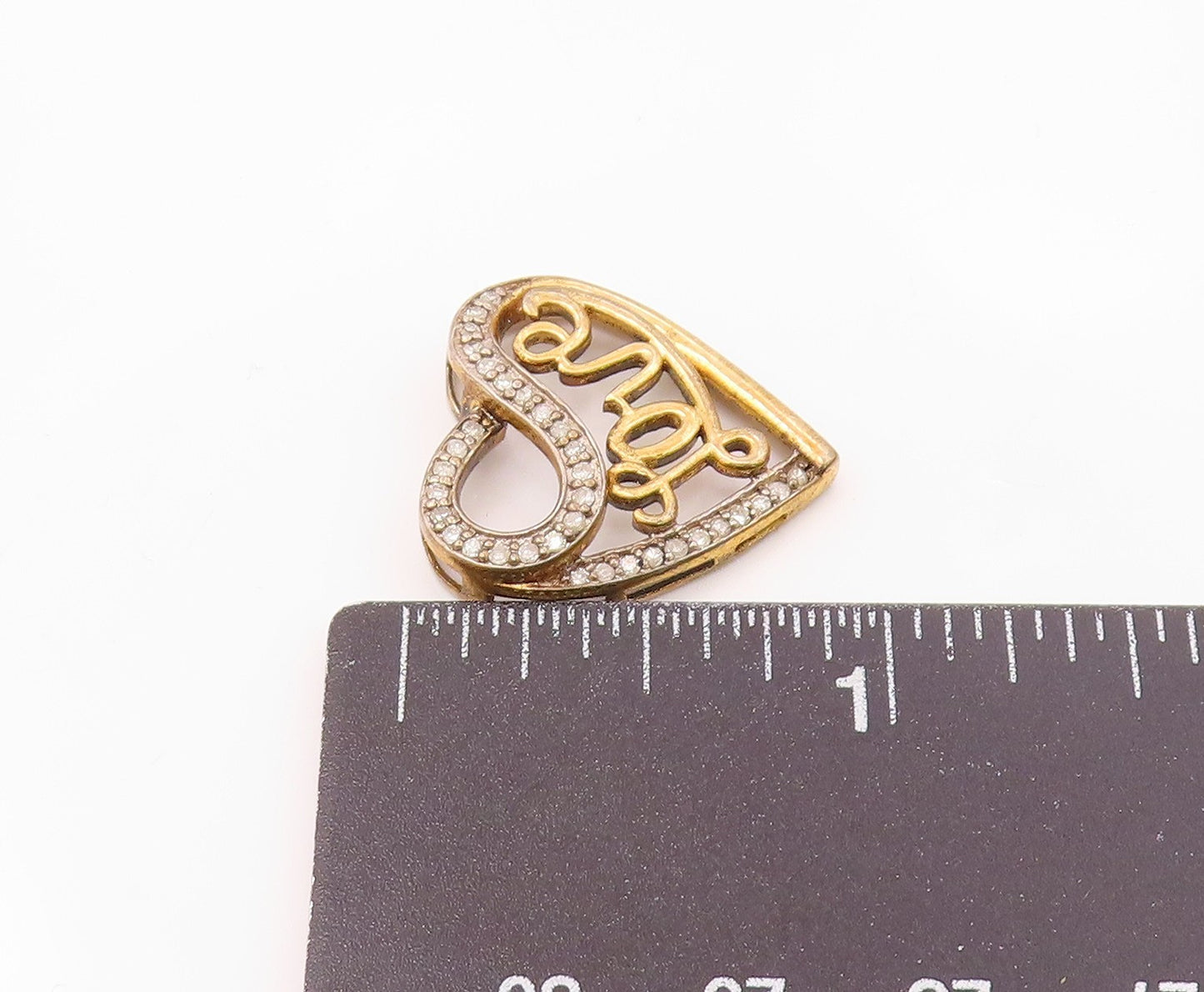 925 Sterling Silver  Vintage Genuine Diamonds Love Heart Pendant  PT10369