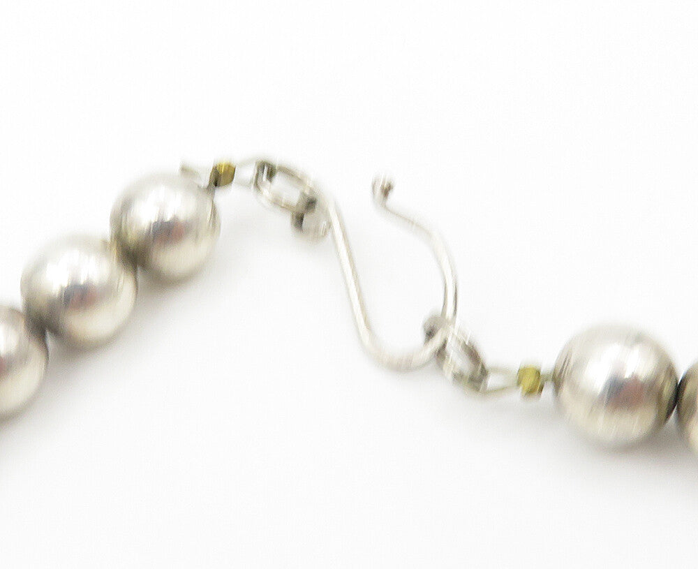 Solid Silver  Vintage Shiny Charmed Ball Bead Chain Necklace  NE1809