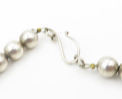 Solid Silver  Vintage Shiny Charmed Ball Bead Chain Necklace  NE1809