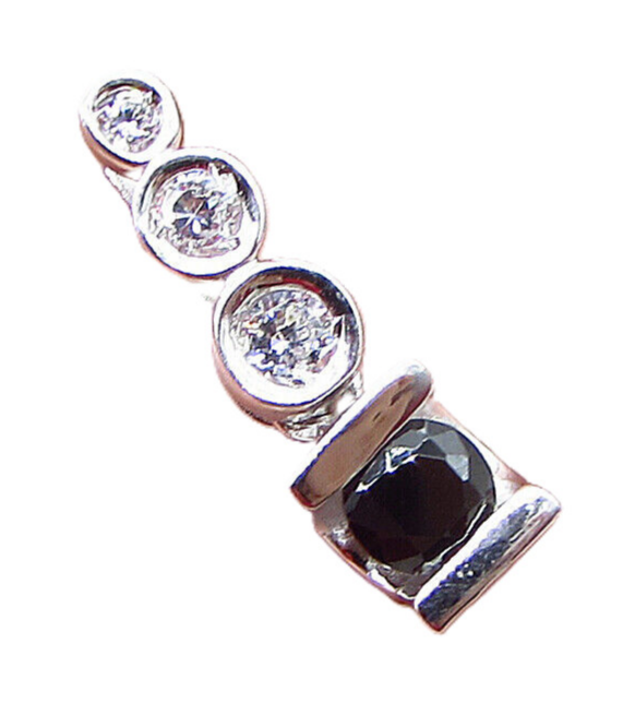 925 Sterling Silver Black & White Cubic Zirconia Leveled Drop Pendant PT1522