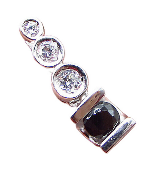 925 Sterling Silver Black & White Cubic Zirconia Leveled Drop Pendant PT1522