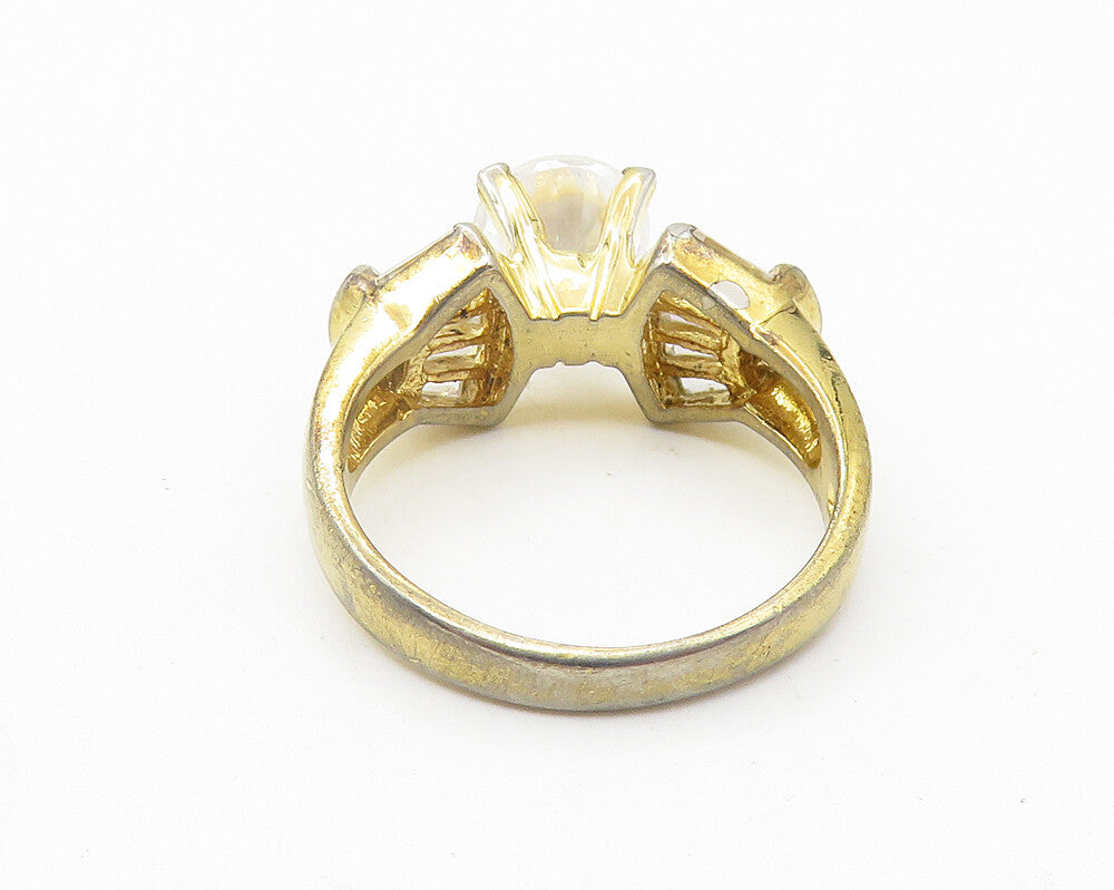 925 Sterling Silver  White Topaz Shiny Gold Plated Band Ring Sz 6  RG11334