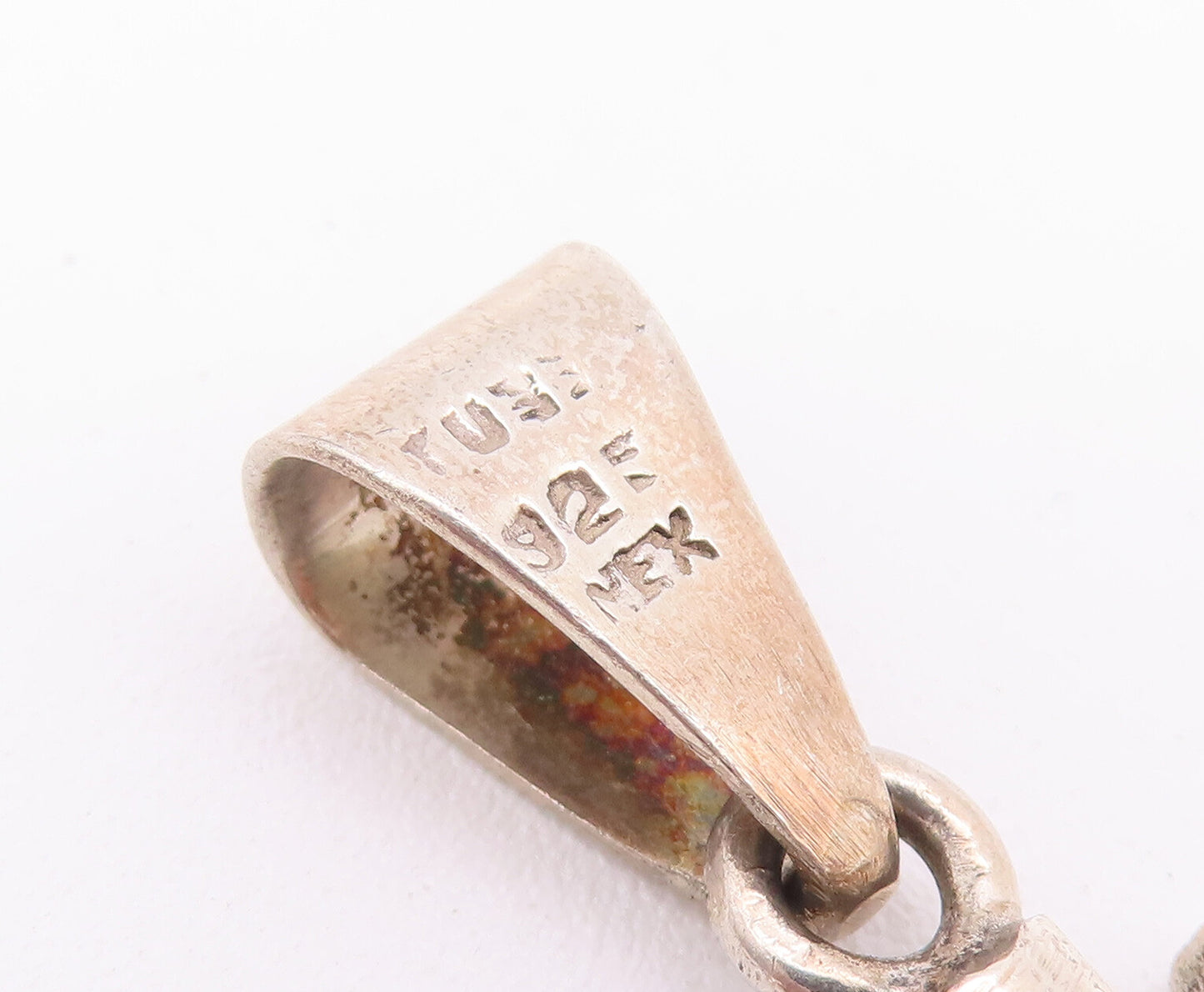 925 Sterling Silver Vintage Pendant MEXICO Donut Halo Brutalist Carved  PT22786