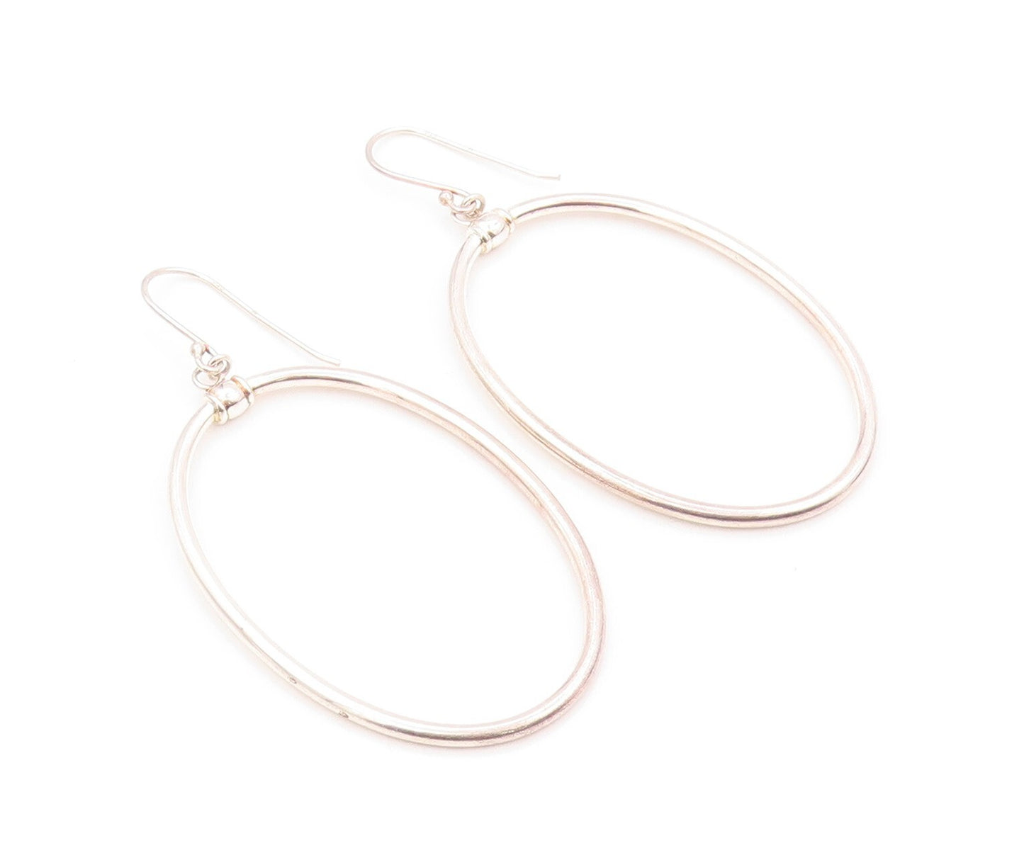 925 Sterling Silver Vintage Earrings Dangling Large Solid Oval Ring  EG13363