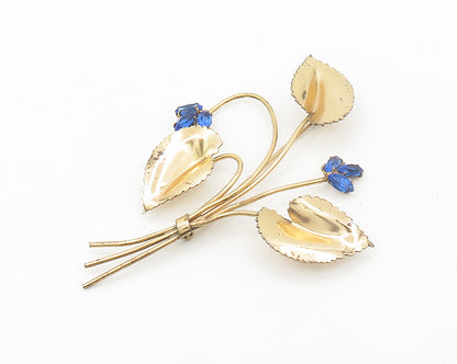 925 Sterling Silver  Vintage Blue Topaz Shiny Flower Bunch Brooch Pin  BP7480