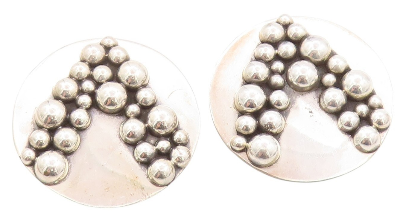 925 Sterling Silver Vintage Earrings CARSI MEXICO Carved Bubble Design  EG13568