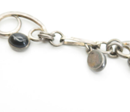 ISRAEL 925 Sterling Silver Vintage Black Onyx Swirl Chain Necklace  NE1416