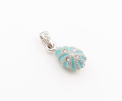 925 Silver  Vintage Dotted Blue Enamel With Topaz Accent Drop Pendant  PT21380