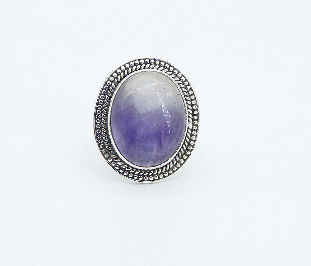 925 Sterling Silver  Cabochon Cut Amethyst Twist Cocktail Ring Sz 9  RG8312