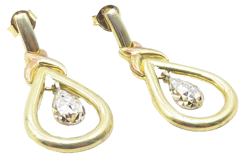 925 Sterling Silver  Vintage Shiny Two Tone Tear Drop Dangle Earrings  EG6144