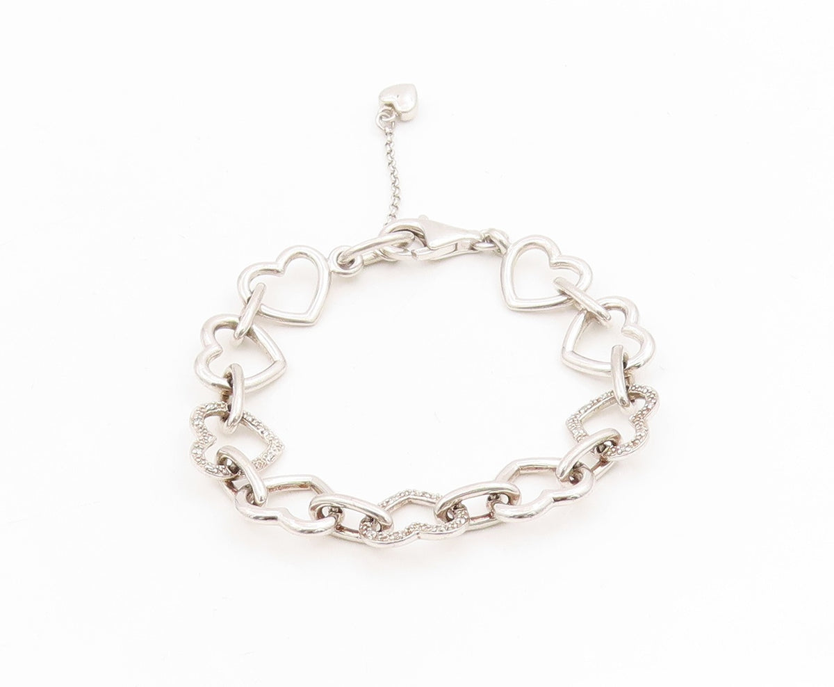 925 Sterling Silver Vintage Bracelet Real Diamonds Love Heart Outline  BT11604