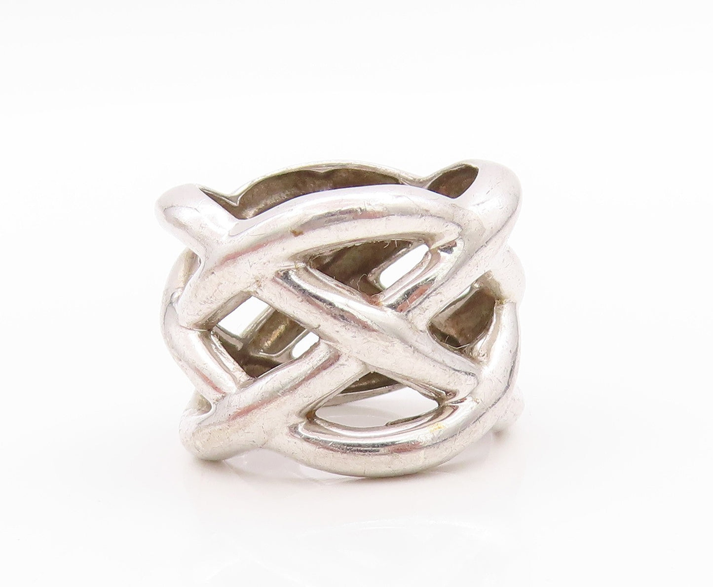925 Sterling Silver Vintage Ring Modernist Cross Wire Design  Sz 6.5  RG33409