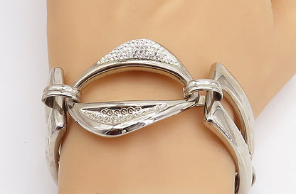925 Sterling Silver  Vintage Crystal Encrusted Large Chain Bracelet  BT1797
