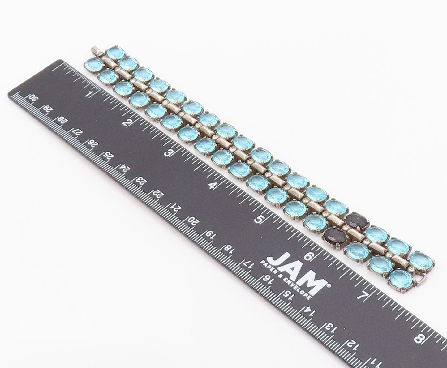 925 Sterling Silver Vintage Bracelet TRIFARI Blue Topaz & Sapphire Link  BT12112