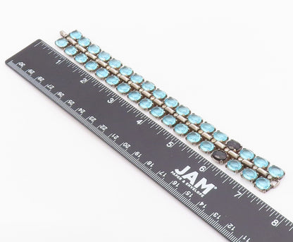 925 Sterling Silver Vintage Bracelet TRIFARI Blue Topaz & Sapphire Link  BT12112
