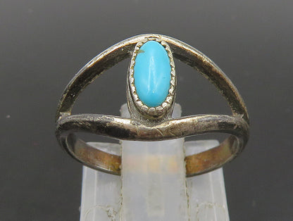 NAVAJO 925 Sterling Silver  Vintage Turquoise Split Band Ring Sz 6  RG23800