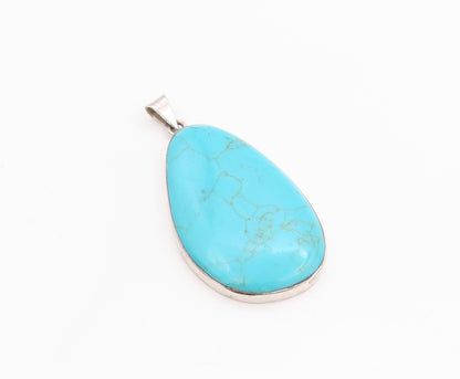 925 Sterling Silver Vintage Pendant MEXICO Large Cabochon Turquoise  PT24467