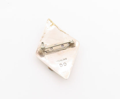 925 Sterling Silver Vintage Brooch NAVAJO Geometric Gemstone Inlay  BP11754