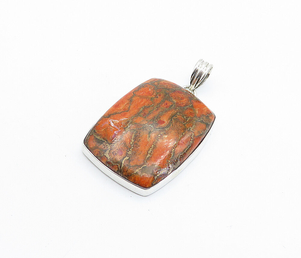 925 Sterling Silver  Vintage Red & Brown Jasper Square Drop Pendant  PT4131