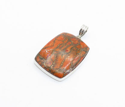 925 Sterling Silver  Vintage Red & Brown Jasper Square Drop Pendant  PT4131