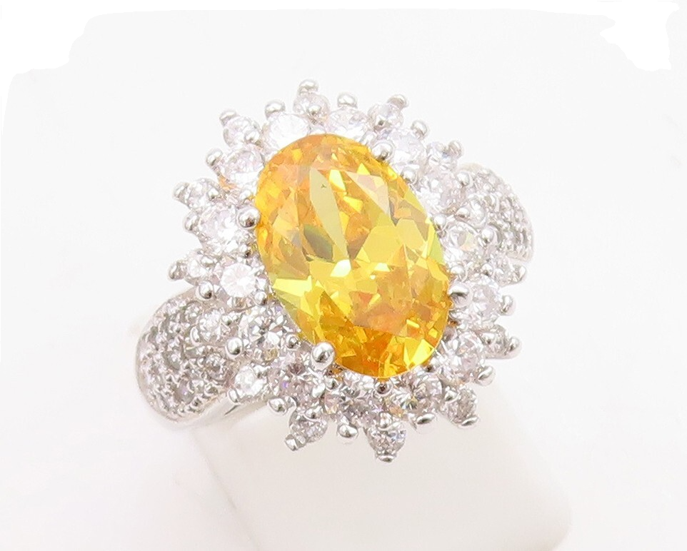 925 Sterling Silver Vintage Ring Designer Citrine & CZ Flower  Sz 7  RG30981