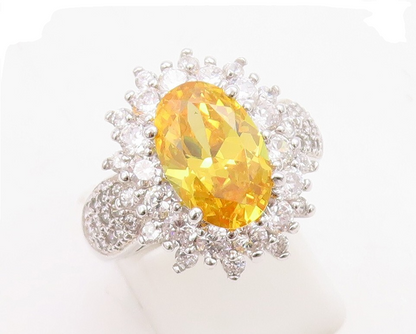 925 Sterling Silver Vintage Ring Designer Citrine & CZ Flower  Sz 7  RG30981