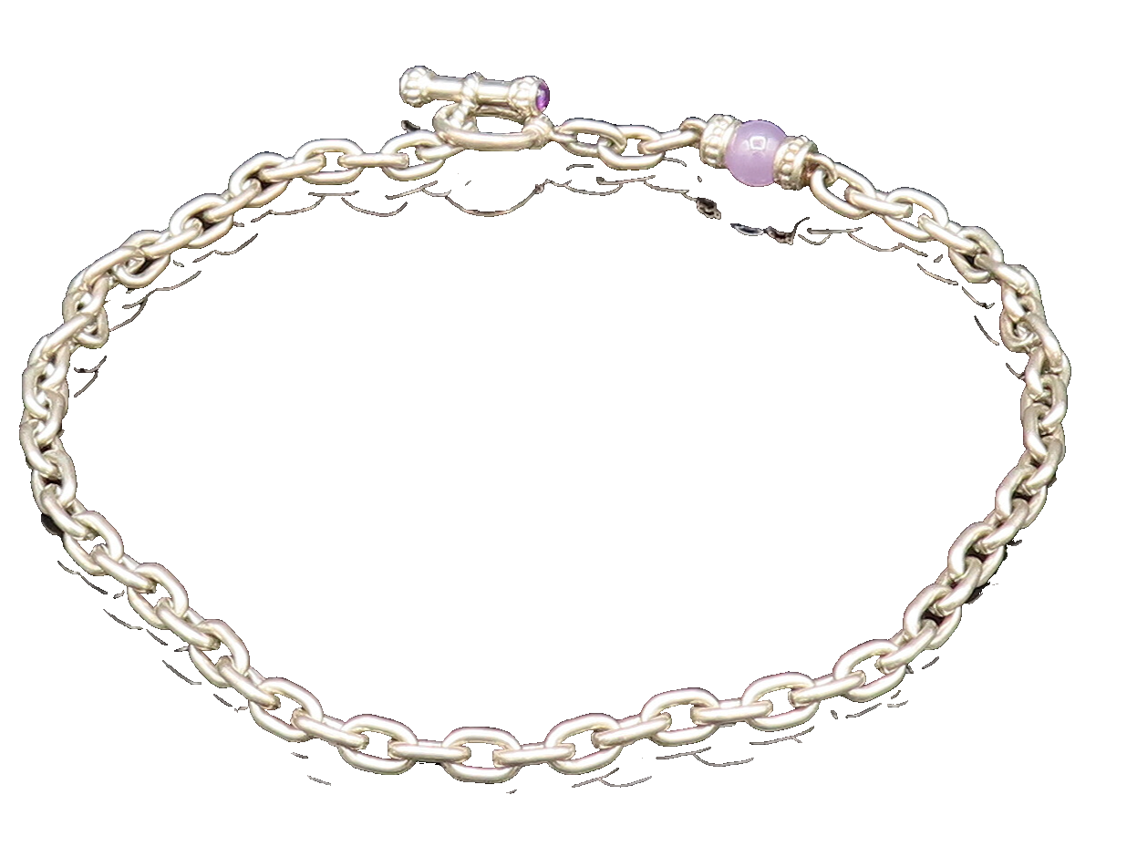 JUDITH RIPKA 925 Silver  Vintage Chalcedony & Amethyst Chain Necklace  NE3920
