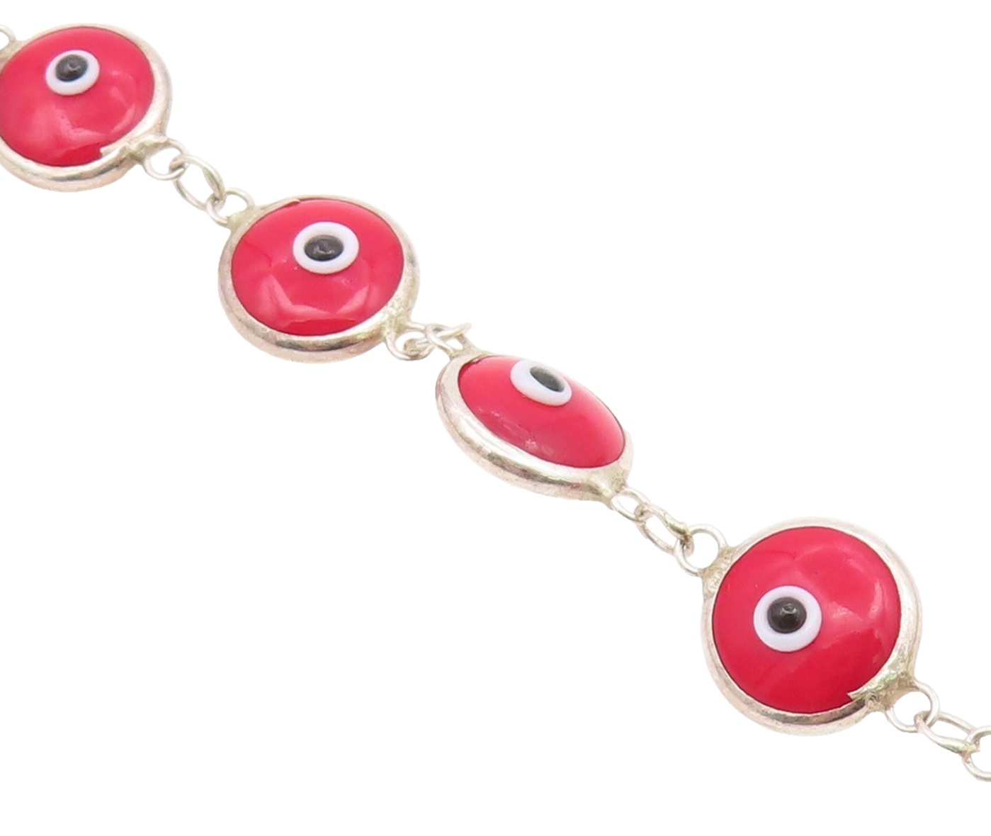 925 Sterling Silver  Vintage Red Evil Eye Protection Chain Bracelet  BT9403