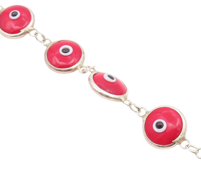 925 Sterling Silver  Vintage Red Evil Eye Protection Chain Bracelet  BT9403