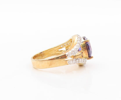 925 Sterling Silver Vintage Ring Gold Plated Sapphire Split CZ Band Sz 7 RG30197
