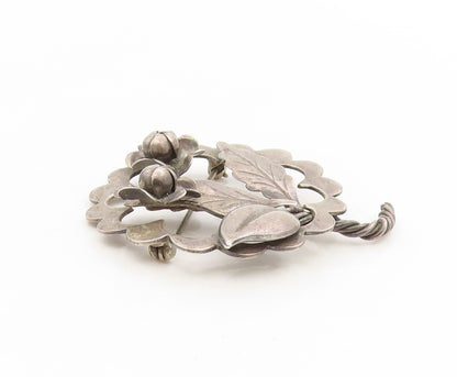 925 Sterling Silver Vintage Brooch Elegant Twisted Stem Floral Blossom  BP12251