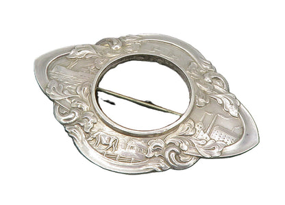 925 Sterling Silver  Vintage Shiny Farm & Ocean Scenes Brooch Pin  BP5724