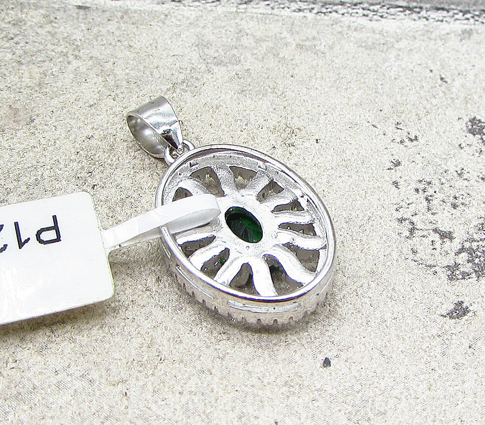 925 Sterling Silver  Green Topaz & White Cubic Zirconia Drop Pendant  PT1515