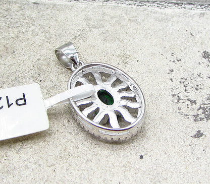 925 Sterling Silver  Green Topaz & White Cubic Zirconia Drop Pendant  PT1515