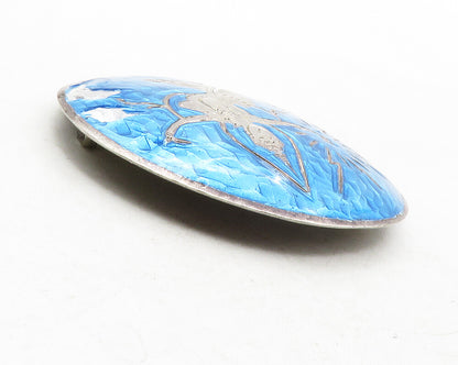 SIAM 925 Sterling Silver  Vintage Blue Enamel Dancer Round Brooch Pin  BP4791