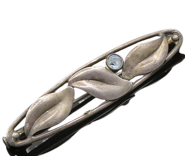 HANDARBEIT GERMANY 925 Silver  Vintage Antique Topaz Floral Brooch Pin  BP8025