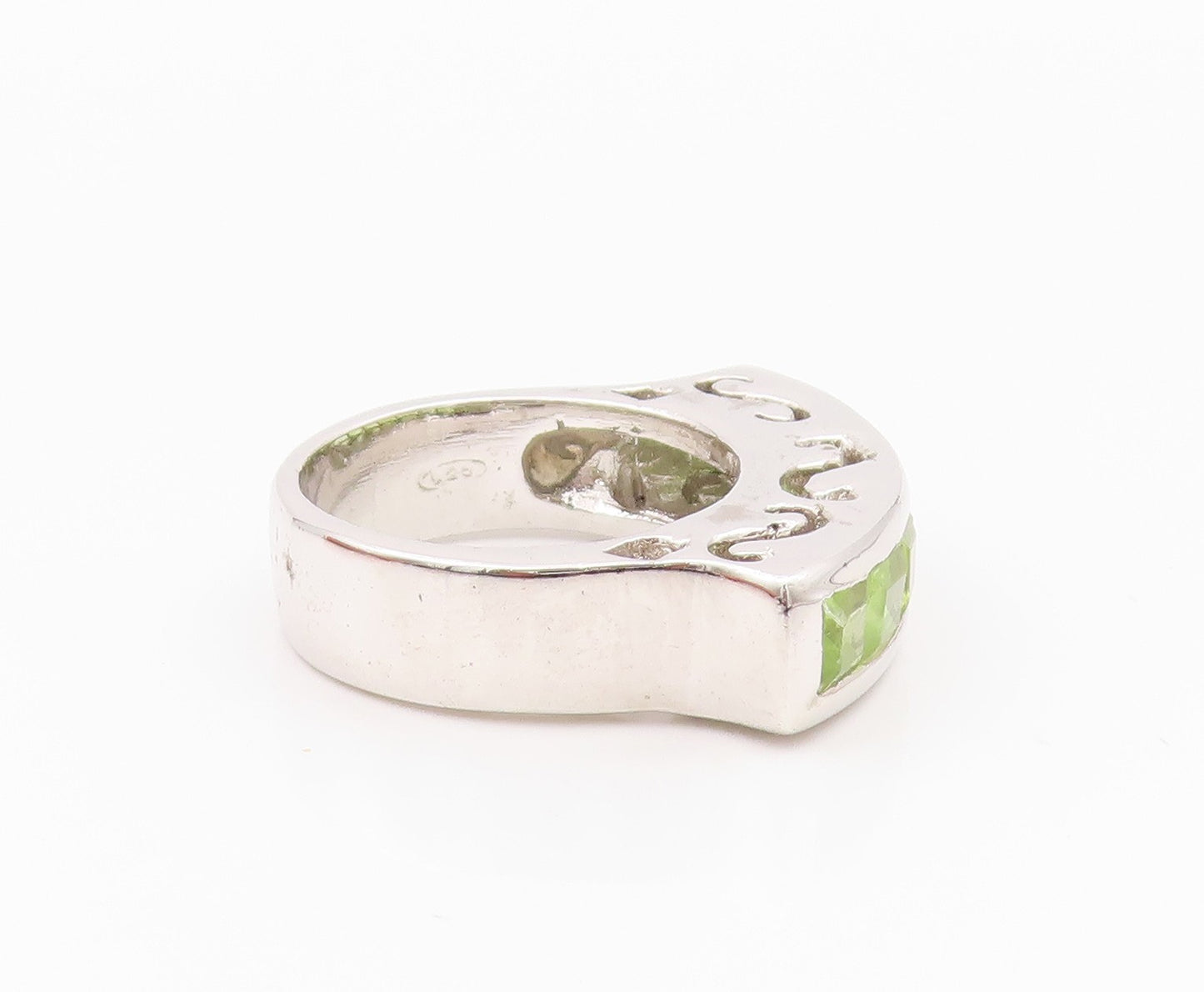 925 Sterling Silver Vintage Ring Square Cut Peridot Band  Sz 8  RG32523