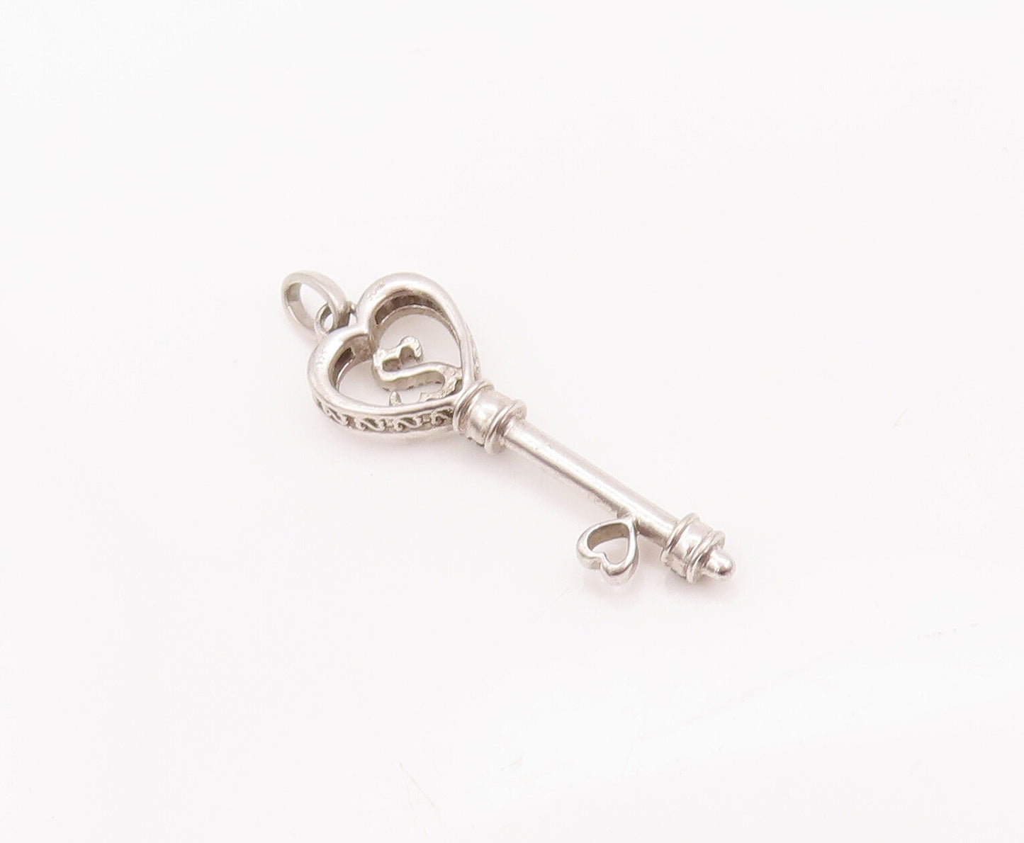 925 Sterling Silver Vintage Pendant Carved Black & White Diamonds Key  PT23085
