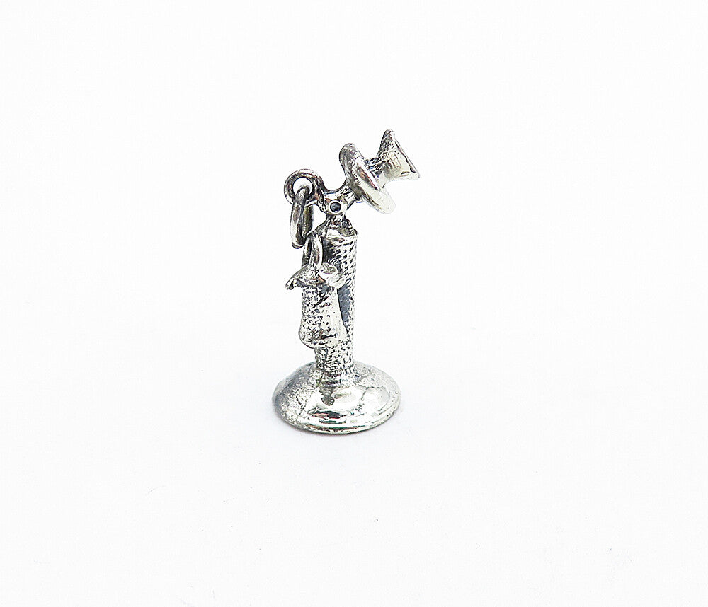 925 Sterling Silver  Vintage Petite Old Fashioned Telephone Pendant  PT4797