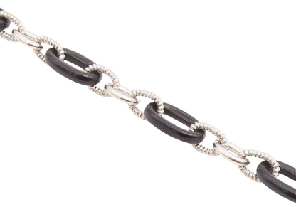 925 Sterling Silver Vintage Bracelet JUDITH RIPKA Onyx & CZ Oval Link  BT12226
