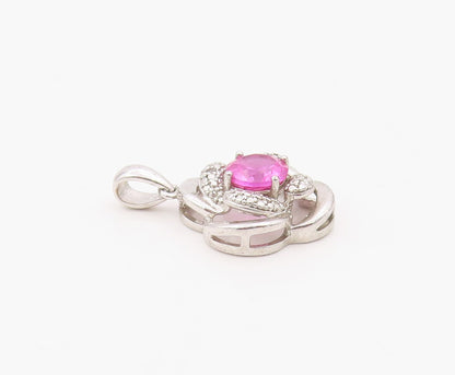 925 Sterling Silver Vintage Pendant Modernist Pink Topaz Floral Charm  PT26328